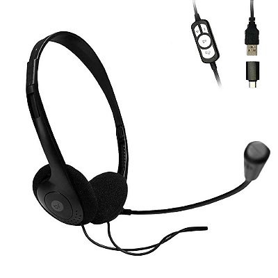Fone Headset Office Stereo Usb Com Adaptador Usb-C Para Note