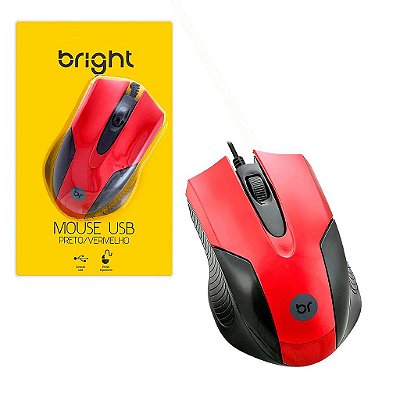 Mouse Bright Usb Preto E Vermelho 1000 Dpi