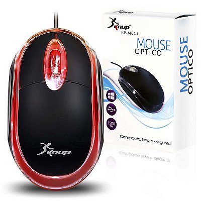 Mouse Knup USB Óptico 1200 DPI Preto 3 Botões Cabo 1,5m