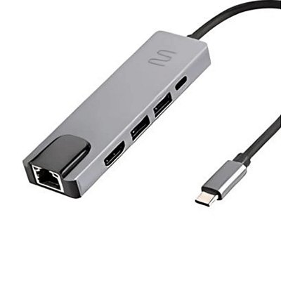 HUB Dock USB-C 5x1 com HDMI 4K, RJ45 Ethernet, USB 3.0 pd