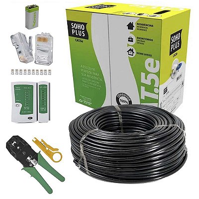 Kit Cabo Rede 100m Cat5e Furukawa Alicate Testador 9v 50rj45