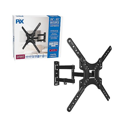 Suporte Tv Tri-Articulado 26 a 65 Preto Braço 42cm Até 30Kg