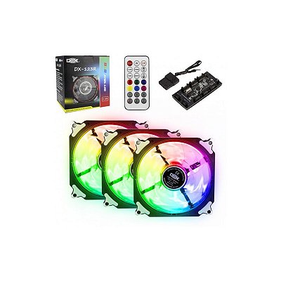 Kit Cooler FAN com 3 Unidades DEX 120mm RGB LED Controladora