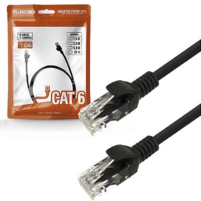Cabo de Rede Patch Cord Plus Cable Cat.6 1,5M Preto Gigabit