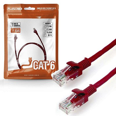 Cabo de Rede Patch Cord Plus Cable Cat.6 2,5M Vermelho Giga