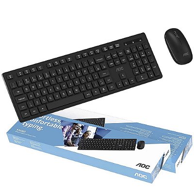 Kit Teclado E Mouse Sem Fio Aoc Abnt2 Ç Slim Lançamento