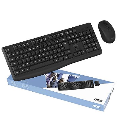 Kit Teclado E Mouse Sem Fio Aoc C/ Ç Ergonomico Lançamento