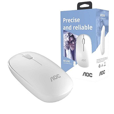 Mouse Optico Sem Fio Aoc 2,4Ghz Office Branco 1200dpi Ms200W