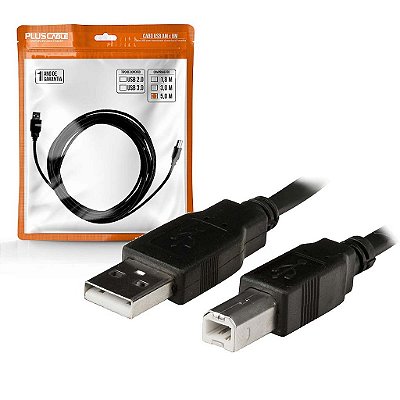 Cabo Usb 2.0 Para Impressora Am X Bm 5,0M Preto Plus Cable