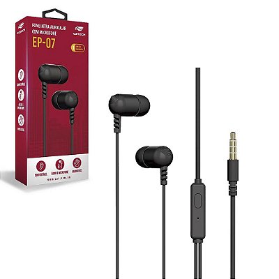 Fone De Ouvido P3 Para Celular Intra Auri Microfone Preto