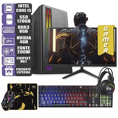 Computador Gamer RGB Completo Intel I5 8gb Ssd Monitor 20''