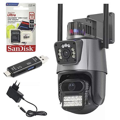 Câmera Ip Segurança Wifi Zoom 64gb Leitor Visão Noturna Ip66