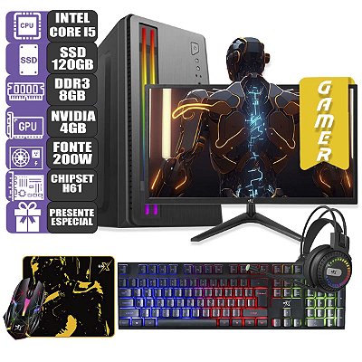 Computador Gamer RGB Completo Intel I5 8gb Ssd Monitor 20''