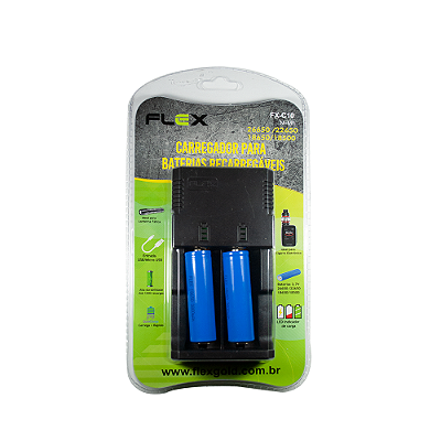 Carregador De Bateria Para 18650 Com 2 Baterias Flex Fx-C10