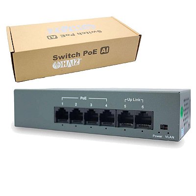 Switch Poe Fast Haiz 4 Portas POE + 2 Uplink Fast 10/100mbps