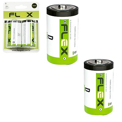 Pilha Tipo D Zinco Carbono 2 Unidades Flex Lanterna Fx-Dz2