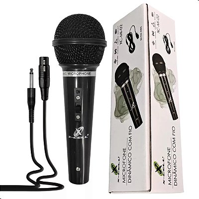 Microfone Dinâmico De Mão Com Fio 3m Preto Botão On Off