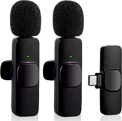 Microfone Duplo Lapela Sem Fio Bluetooth Live Cast Usb C
