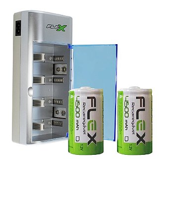 Carregador De Pilhas Aa 9v Aaa D Flex Bivolt C/2 Pilhas D Nf