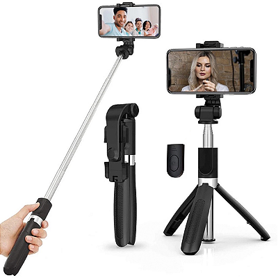 Bastão Pau De Selfie Tripé Celular Smartphone Bluetooth Foto
