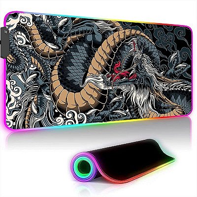 Mousepad Gamer Grande Com Led RGB, 11 Cores, 80x30cm Dragão