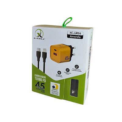 Carregador Turbo Tomada 45w Usb C Para Iphone Lightning 1m