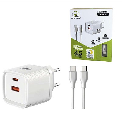 Carregador Turbo Fast Tomada 45w Usb C Para Iphone Cabo 1m