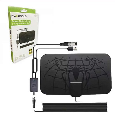 Antena Digital Interna Com Amplificador Sinal Booster Flex