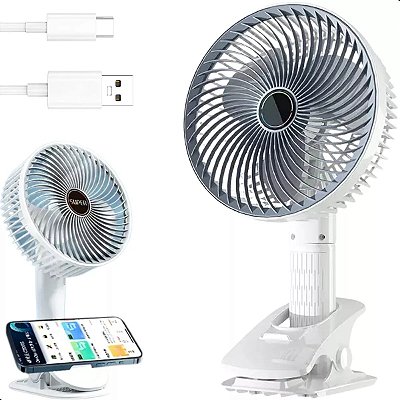Ventilador Portatil Recarregável Usb C 3 Velocidades Branco