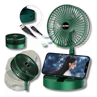 Ventilador Portatil Recarregável Usb C 3 Velocidades Verde