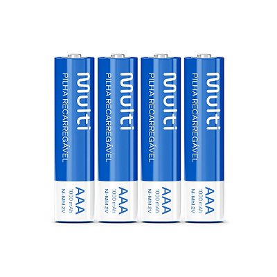 PILHAS RECARREGAVEIS AAA PALITO 1000MAH KIT 4 UNIDADES