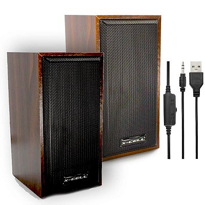 Caixa de Som Multimidia USB P2 10W RMS Madeira Marrom