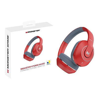 Fone Bluetooth 5.3 Headphone Gamer Monster 25 horas Vermelho