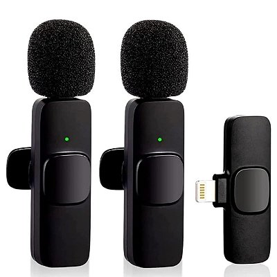 2 Microfone De Lapela Sem Fio Lightning Dois Canais Duplo