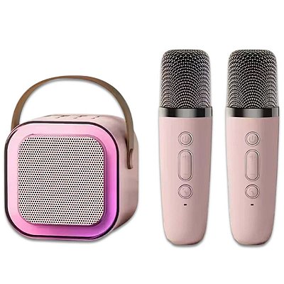 Caixa De Som Bluetooth Karaoke Portátil 2 Microfones Sem Fio