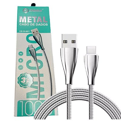 Cabo Usb V8 Metalizado 1 Metro 3a cb-V8-Metal Shinka