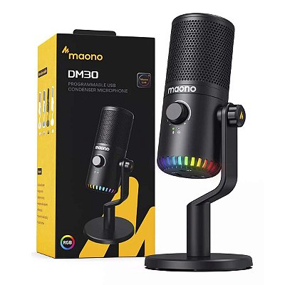 Microfone Gamer Condensador Maono Dm30 RGB Em Metal Preto