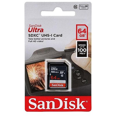 Cartao De Memoria SD 64Gb Grande Sandisk Classe 10 Camera