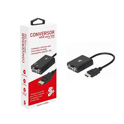 Adaptador Conversor HDMI Para VGA 20cm Com Áudio P2 Pix