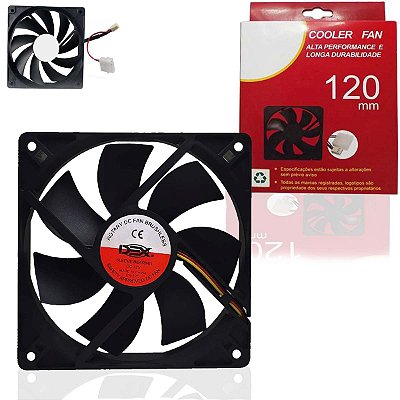 Cooler Preto 120x120 12cm 12v Para Gabinete Molex e 3 Pinos