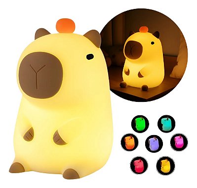 Luminária Capivara Abajur Silicone Muda Cor Recarregável