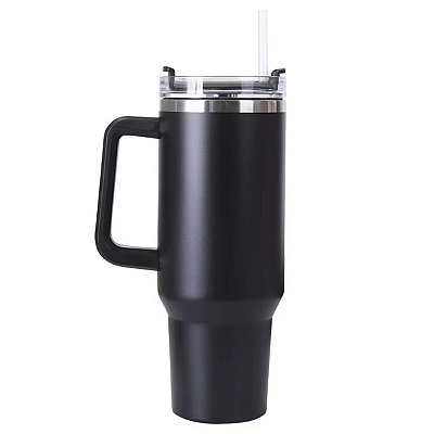Copo Garrafa Termica Inox Grande 1,2L Premium Canudo Preto
