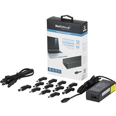 Fonte Universal Para Notebook 65W 12 Pinos 15-20V Maximo 4A