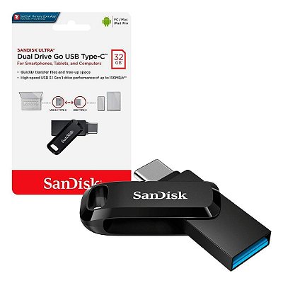 PEN DRIVE SANDISK DUAL DRIVE TIPO C 32GB USB 3.1 PRETO