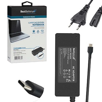 Fonte Notebook Compatível Com Dell Chromebook Xps Usb C 90w