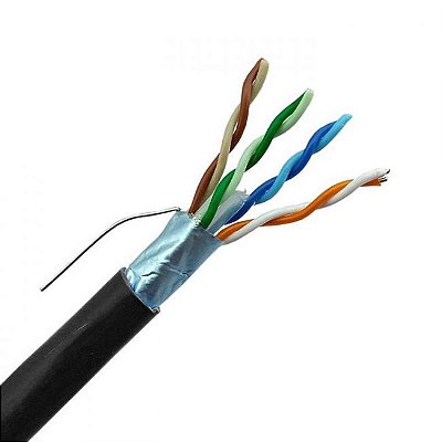 Cabo De Rede Cat5 Aluminio Cobre Blindado Preto Por METRO