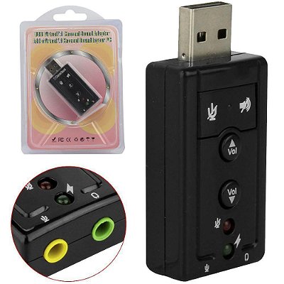 Adaptador Placa De Som USB 7.1 Com Entrada P2 e Fone