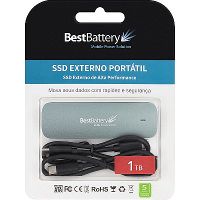 SSD Bestbattery Externo Nvme 1TB 1700mb/s Gravação Usb/usb C