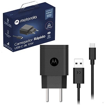 Carregador De Parede Motorola 10W Saida Usb A Com Cabo Usb C