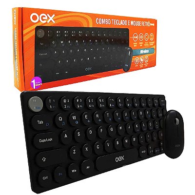 Kit Teclado E Mouse Sem Fio Preto Retro Oex Slim Pop Silent